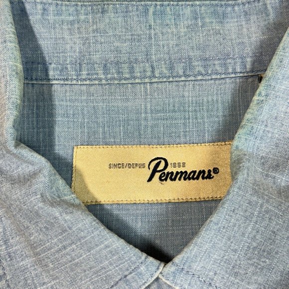Vintage Penmans Men's L Polo Dress Shirt Light Blue Button Up Short Sleeve - Picture 7 of 12